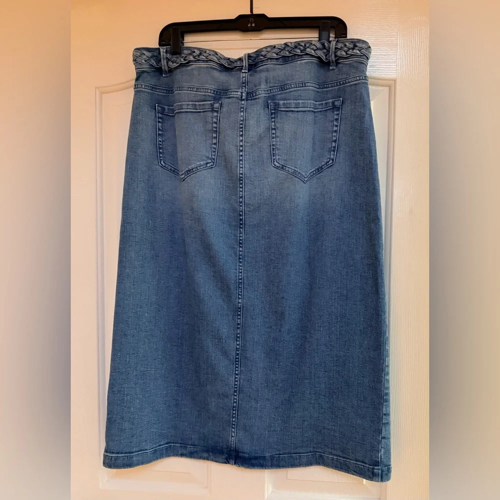 J.Jill Denim Midi Skirt Braided Waist Front Slit Size 16 Classic - Picture 6 of 6